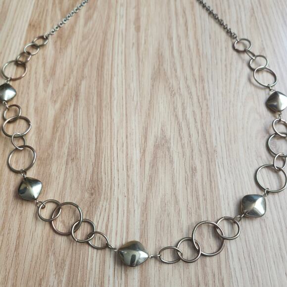 Gold Tone Open Circle Link Chain Statement Necklace 36" Opera Length Geometric - Picture 6 of 8